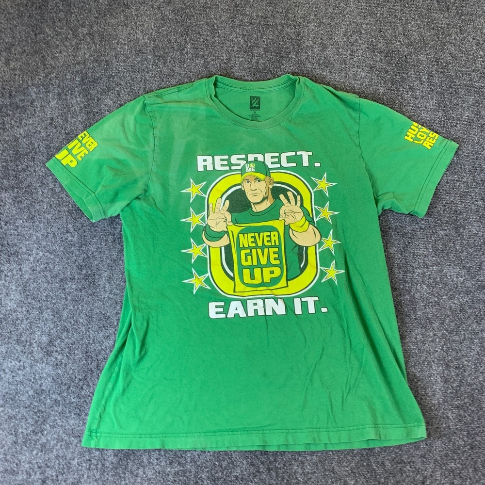 WWE John Cena Earn The Day T-Shirt Mens XL Green U Can't See Me Graphic Cotton